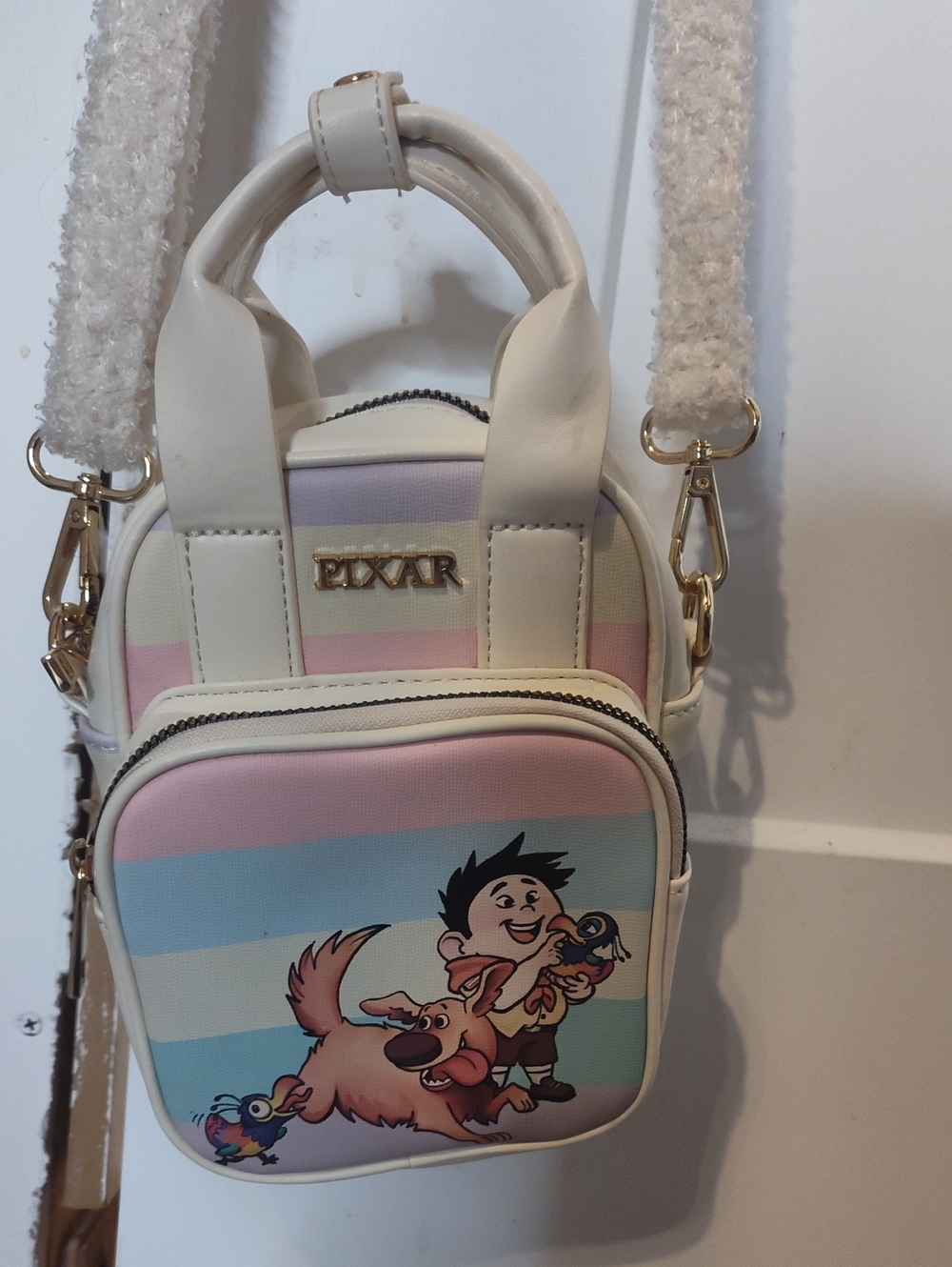 Pixar Cream Mini Crossbody Bag with Pastel Stripes